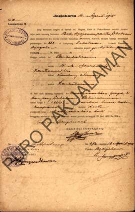 Surat izin dari Regent Patih Pakualaman memberikan izin kepada Bok Djojosoeparto di Kampung Ledok...