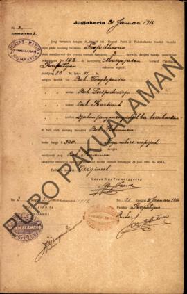 Surat dari Regent Patih Pakualaman memberikan izin kepada Projodhrono di Kampung Margoyasan yang ...