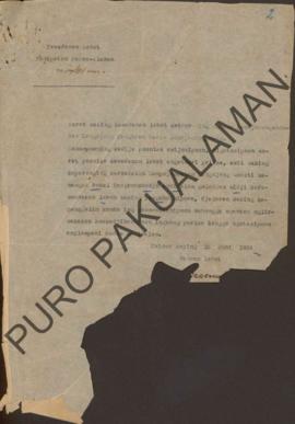 Surat dari Kawadenan Lebet Kadipaten Pakoe-Alaman No.148/M yang ditujukan kepada Ngarsa Pandjenen...