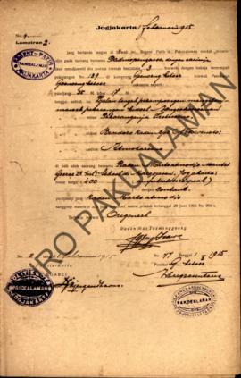 Surat dari Regent Patih Pakualaman memberikan izin kepada Padmopengarso Kampung Gunung Ketur yang...