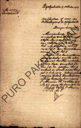 Surat No.2717/11 dari Regent Patih Pakualaman yang ditujukan Kepada Controleur of Voor de Pestbes...