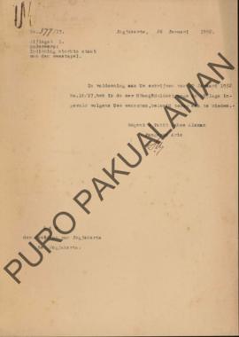 Surat dari Regent Patih Pakualaman Pangeran Ario kepada Resident Jogjakarta, perihal daftar dari ...
