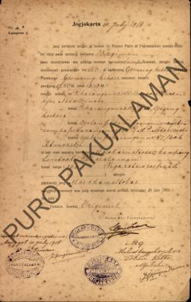Surat izin dari Regent Patih Pakualaman memberikan izin menjual rumah ditujukan kepada Wagiman di...