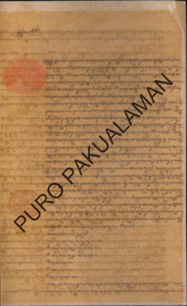 Pemerintah Pakualaman kepada Kabupaten Adikarta. Surat tanggal 14 April 1902 tentang Penyelesaian...