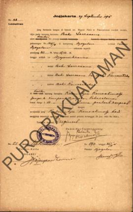 Surat dari Regent Patih Pakualaman memberikan izin kepada Bok Soerasano yang akan mengasihkan pek...