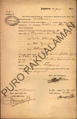 Surat izin dari Regent Patih Pakualaman memberikan izin kepada Kostisoedira  yang akan menjual ru...