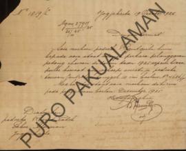 Surat dari Kepala Jaksa kepada Paduka Regent Patih Pakualaman No.1819, untuk mengirimkan staat da...