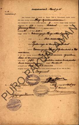 Surat izin dari Regent Patih Pakualaman memberikan izin kepada Hadji Moehamat Oesman di Kampung S...