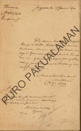 Register Surat masuk yang berasal dari Assisten Resident Mataram pada tahun 1909 - 1910