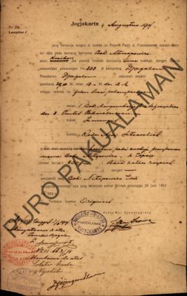 Surat izin dari Regent Patih Pakualaman memberikan izin kepada Bok Atmapawira di Kampung Jagalan ...