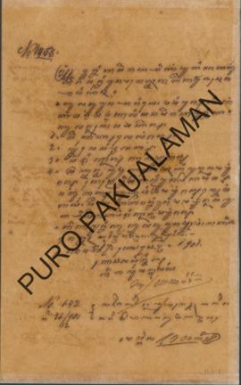 Kedhistrikan Galur kepada Pemerintah Kabuapaten Adikarta. Surat tanggal 17 Nopember 1901 tentang ...