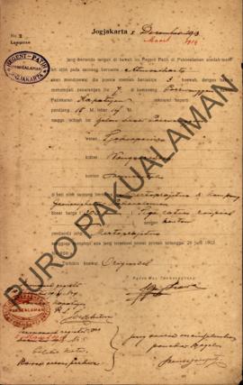 Surat izin dari Regent Patih Pakualaman memberikan izin kepada Atmosoharto di Kampung Purwanggan ...