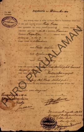 Surat dari Regent Patih Pakualaman memberikan izin kepada Hadji Kapin yang akan menjual rumahnya ...