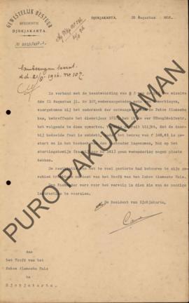 Surat dari Residen Yogyakarta kepada Het Hoofd Pakoe Alamsche Huis, perihal catatan komentar yang...