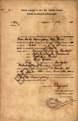 Surat ketetepan di atas hak rumah dengan haknya menempati pekarangan dari Kadipaten Pakualaman di...