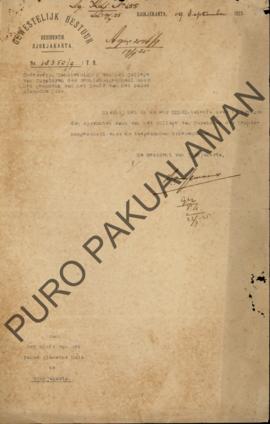 Surat dari Resident van Djogjakarta No.1835/9/T.B yang ditujukan kepada Het Hoofd Pakualamsche Hu...