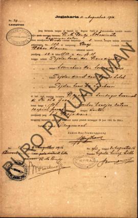 Surat izin dari Regent Patih Pakualaman memberikan izin menjual rumah kepada R.M.P. Notowinata da...