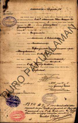Surat izin menjual rumah dari Regent Patih Pakualaman kepada R.M.P. Natoarnato yang akan menjual ...