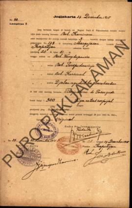 Surat dari Regent Patih Pakualaman memberikan izin kepada Bok Kaminem kampung  Margoyasan yang ak...