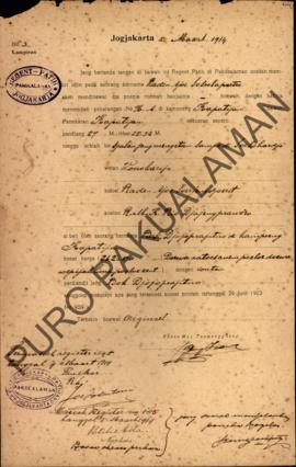 Surat izin dari Regent Patih Pakualaman memberikan izin kepada Raden Ajoe Sosrosapoetra di Kampun...