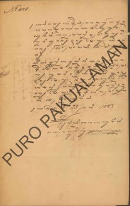 Surat dari Bupati Nayaka Kumisi, kepada Kangjeng Pangeran Mayor Ajudan Harya Natakusuma perihal T...