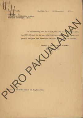 Surat tembusan keterangan pemasukan hasil ternak pada tahun 1930-1931 di Pakualaman dari Regent-P...