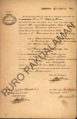 Surat izin dari Regent Patih Pakualaman memberikan izin kepada R.M.T. Djajeng Proron  yang akan m...
