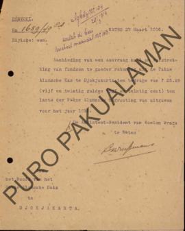 Surat dari Asisten Resident van Koelon Progo di Wates kepada Kepala Pakualaman di Djogjakarta, pe...