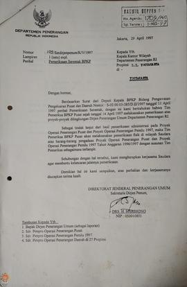 Surat dari Sekretaris Direktorat Jenderal Penum Direktorat Jenderal Penerangan Umum kepada Kepala...