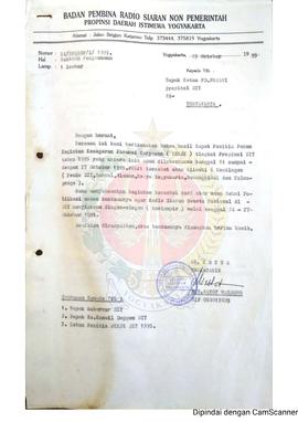Surat dari Sekretaris yang bertindak atas nama Ketua Badan Pembina Radio Siaran Non Pemerintah Pr...