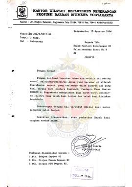 Berkas surat dari Kepala Kantor Wilayah Departemen Penerangan Provinsi Daerah Istimewa Yogyakarta...