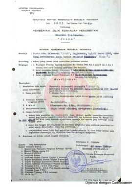 Keputusan Menteri Penerangan Republik Indonesia Nomor : 0205/SK/DPHM/SIT/1966 tentang  pemberian ...