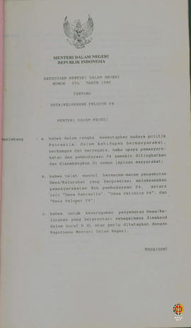 Keputusan Menteri Dalam Negeri Nomor 134 Tahun 1995 tentang Desa/Kelurahan Pelopor P-4
