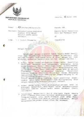 Surat dari Kepala Pusat Litbang (Penelitian dan Pengembangan) Media Penerangan Departemen Peneran...