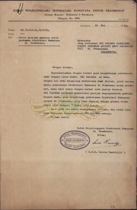 Surat dari Badan Penyelngara Senderatari Ramayana di Prambanan  kepada Sri Paduka Paku Alam VIII ...