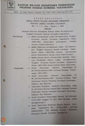 Surat Keputusan Kepala Kantor Wilayah Departemen Penerangan Daerah Istimewa Yogyakarta Nomor : 06...