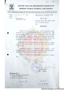 Surat dari Kepala Kantor Wilayah Departemen Peneranga Daerah Istimewa Yogyakarta kepada Pemimpin ...