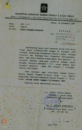 Surat dari Bupati Kepala Daerah Tingkat II Kulon Progo untuk Kepala BP-7 Kulon Progo No. 063/3044...