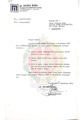 Surat dari Direktur PT. Muria Baru kepada Pimpinan Umum Majalah Suara Muhammadiyah perihal rekome...