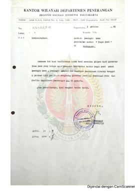Surat dari Kepala Kantor wilayah Departemen Penerangan Republik Indonesia Provinsi Daerah Istimew...