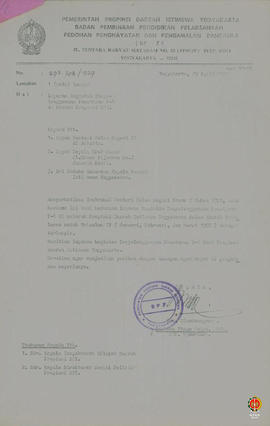 Surat dari Kepala BP7 Propinsi DIY kepada Menteri Dalam Negeri RI, Kepala BP7 Pusat dan Sri Paduk...