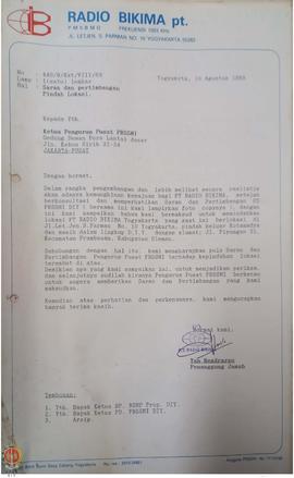 Surat dari Penanggungjawab PT. Radio Bikima kepada Ketua Pengurus Pusat Persatuan Radio Siaran Sw...