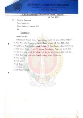 Berkas surat dari Ketua Seksi Persatuan Wartawan Indonesia Cabang Yogyakarta kepada Kepala Kantor...