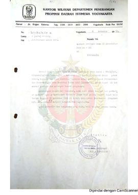 Surat dari Kepala Kantor Wilayah Departemen Penerangan Daerah Istimewa Yogyakarta kepada Pemimpin...