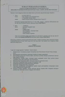 Surat Perjanjian Kerja Fasilitator/Pendamping untuk kegiatan Rehabilitasi/ Rekonstruksi Rumah Pas...