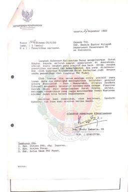 Surat dari Direktur Pembinaan Kewartawanan Departemen Penerangan Republik Indonesia kepada Kepala...