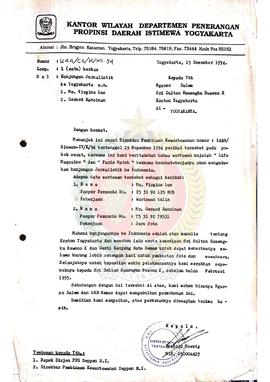 Surat dari Kepala Kantor Wilayah Departemen Penerangan Daerah Istimewa Yogyakarta kepada Sri Sult...