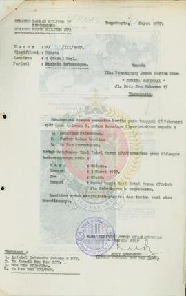 Surat dari Kepala Staf a.n. Komandan Korem 072/Pamungkas Komando Daerah Militer IV Diponegoro Kom...