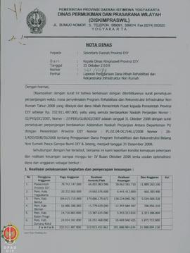 Nota Dinas dari Kepala Dinas Pemukiman dan Prasarana Wilayah Provinsi Daerah Istimewa Yogyakarta ...