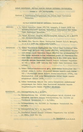 SK KDH DIY No. B.59/29/21/1977 tentang Pembentukan Panitia Pembelian Rumah Karyawan Dinas DIY SK ...